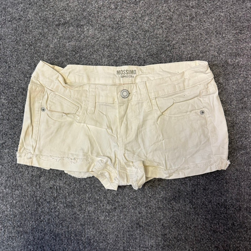 Mossimo Denim Shorts Womens Size 7 Off White Low Rise Raw Hem Frayed Casual